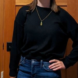 EUC Black Waffle Knit Nine Britton Pullover